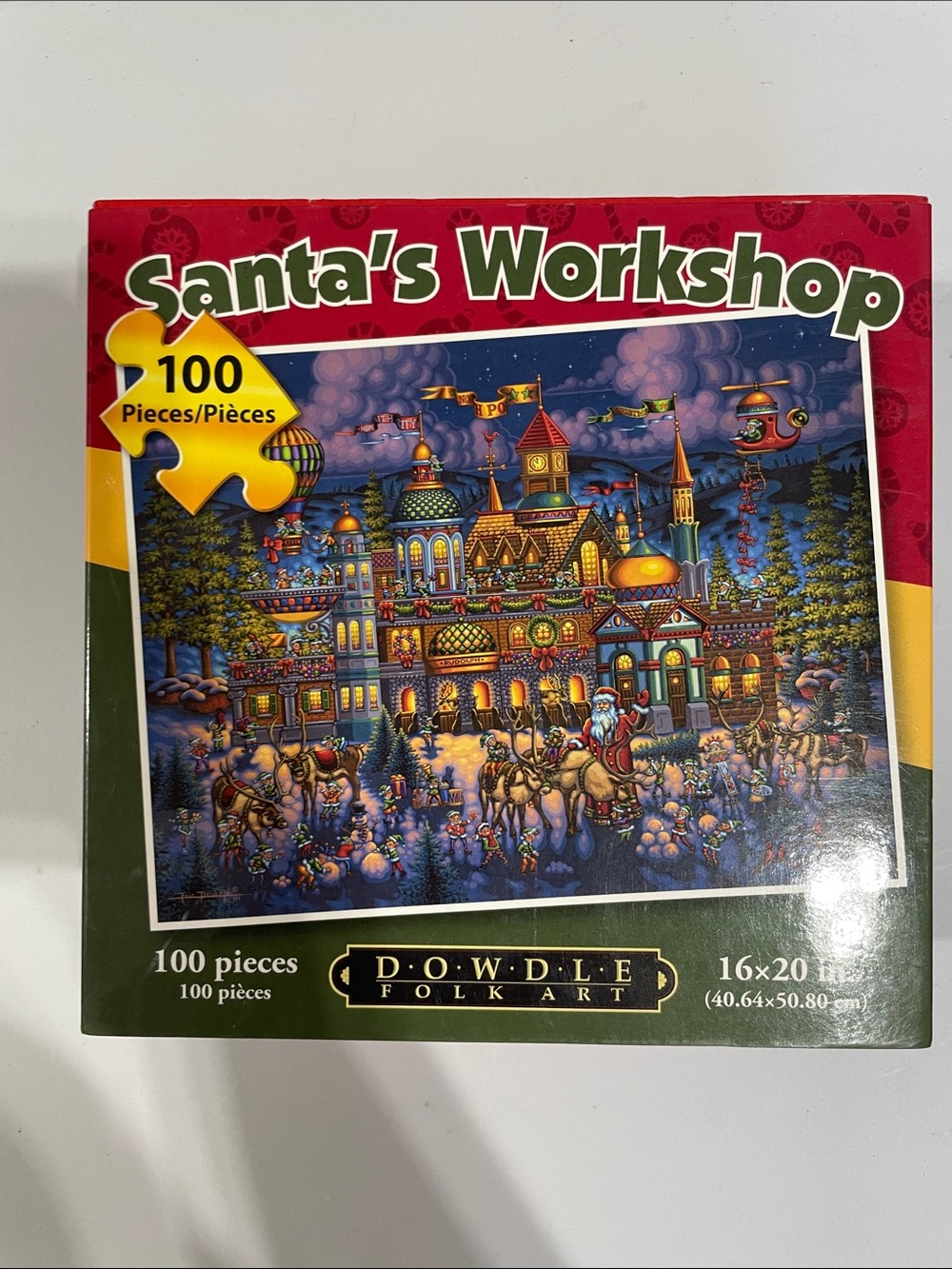Santa's Workshop 100-Piece Puzzle - Festive Red & Green Box